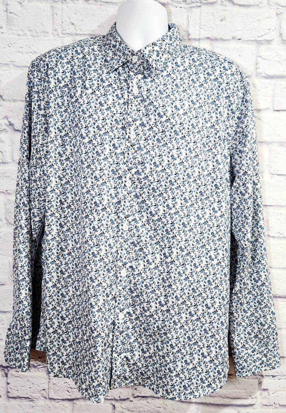 COOFANDY Blue Floral Button Down Long Sleeves Large Shirt Regualr Fit NWOT